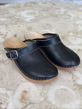 Dina Swedish Leather & Wood Clogs